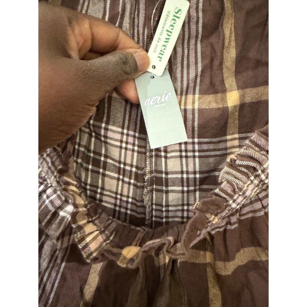 Aerie Plaid Pajama Jogger Pants Set of 2 Brown Blue L NWT - Picture 6 of 8